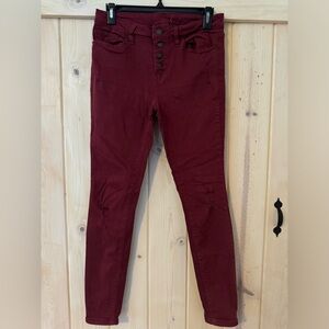 Angel Kiss 9 burgundy button fly skinny jeans